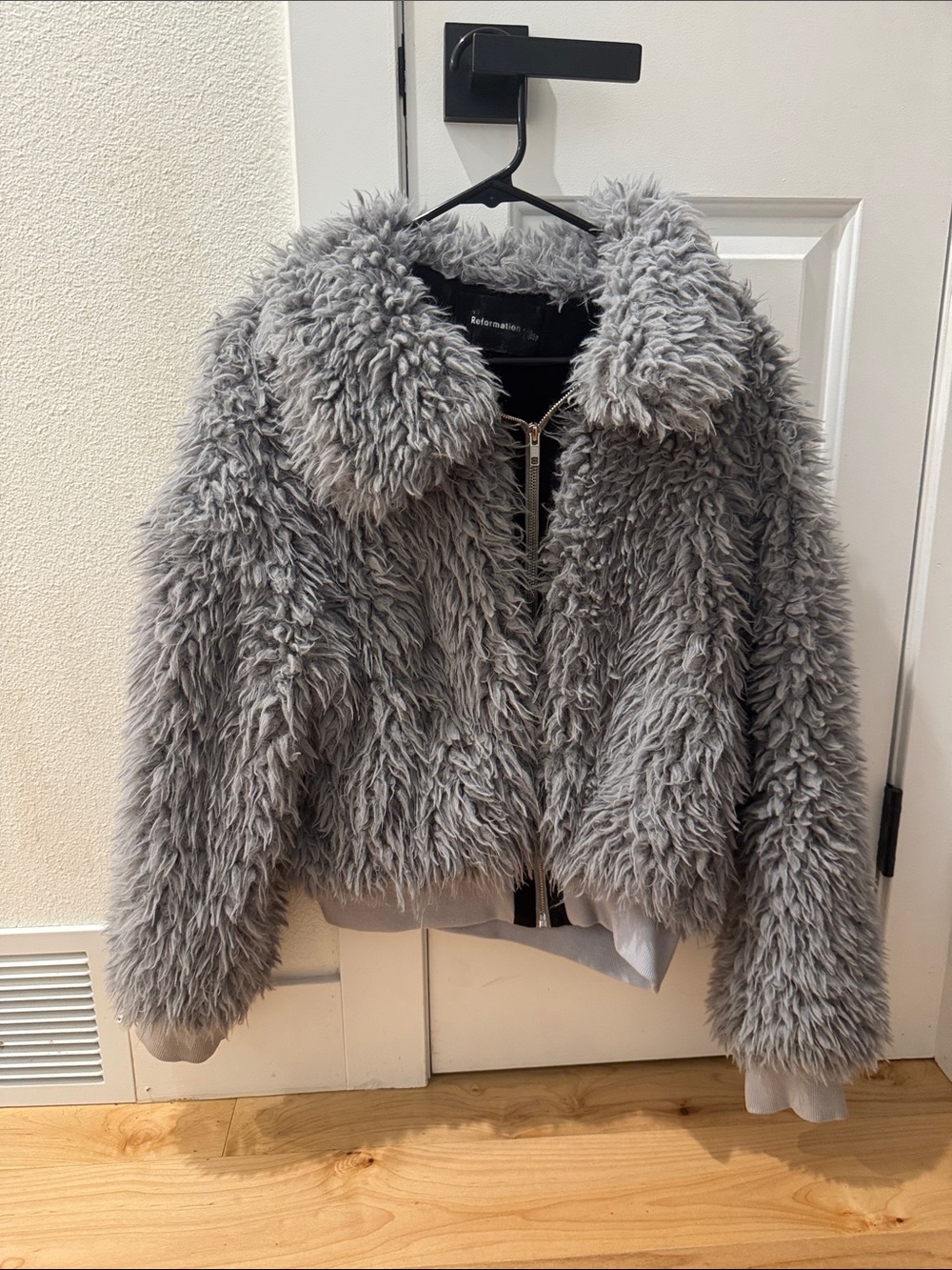 Reformation Silver-Gray Plush Teddy Jacket